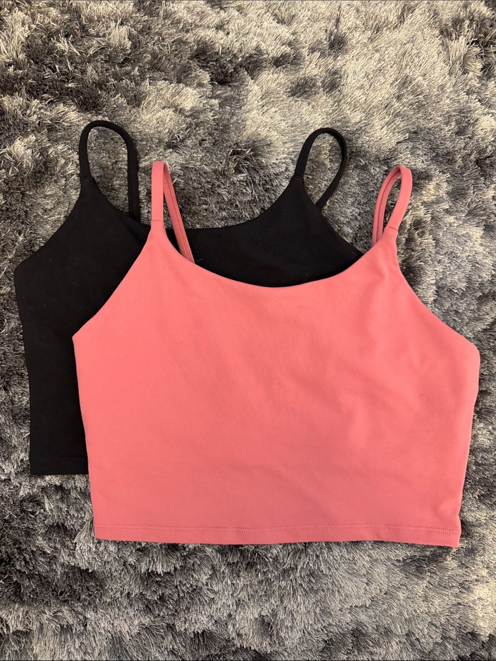 2 Pack Black & Dusty Rose Spaghetti Strap Crop Tops